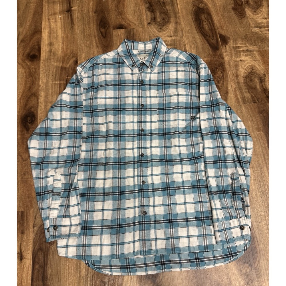 Duck Camp Shirt Mens Large Blue Plaid Flannel Long Sleeve Hunter